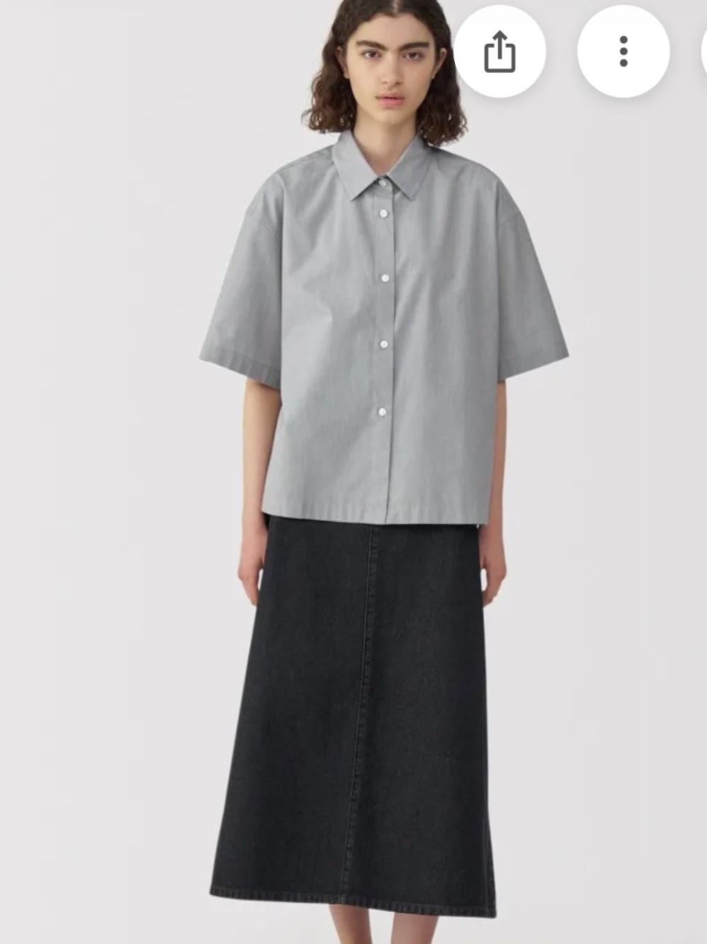 Muji Gray Short-Sleeve  women Button-Down Shirt.
